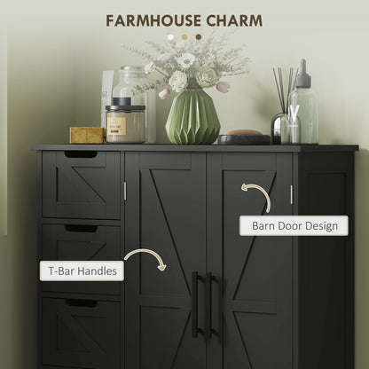 Bathroom Floor Cabinet, Farmhouse Bathroom Storage Cabinet with Adjustable Shelf, Black