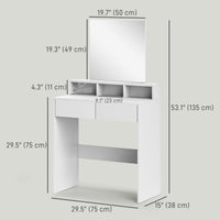 Makeup Vanity Desk with Mirror, for Bedroom, Modern Dressing Table with Drawers, Compartments, White