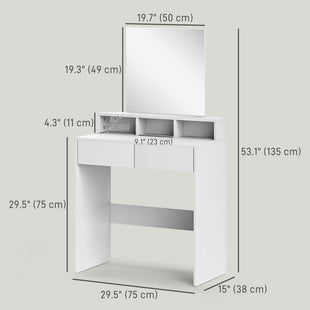 Makeup Vanity Desk with Mirror, for Bedroom, Modern Dressing Table with Drawers, Compartments, White