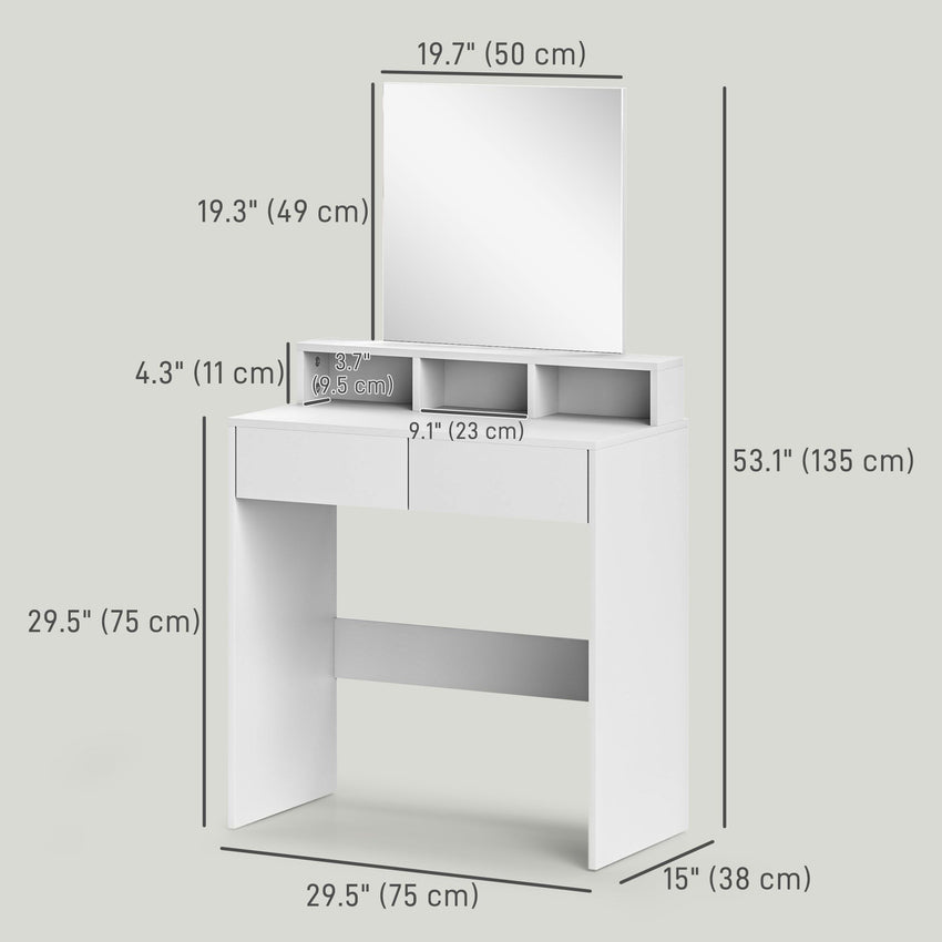 Makeup Vanity Desk with Mirror, for Bedroom, Modern Dressing Table with Drawers, Compartments, White