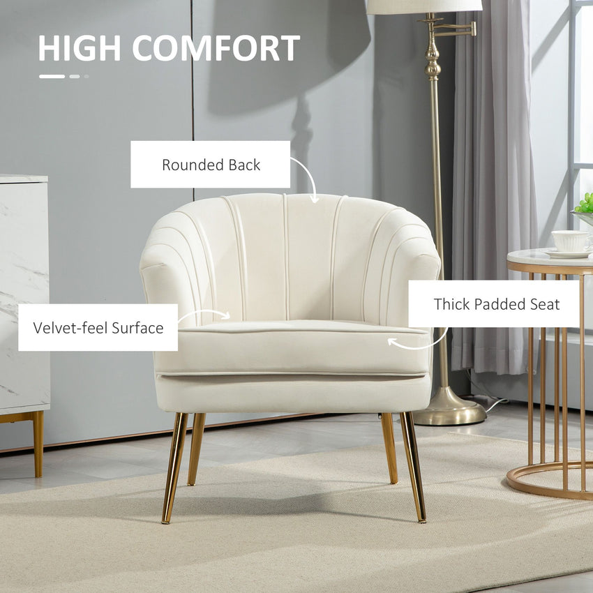 Fabric Armchair, Modern Accent Chair with Gold Metal Legs for Living Room, Bedroom, Home Office, Cream White