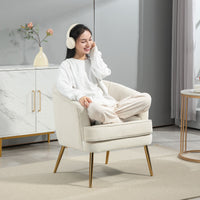 Fabric Armchair, Modern Accent Chair with Gold Metal Legs for Living Room, Bedroom, Home Office, Cream White