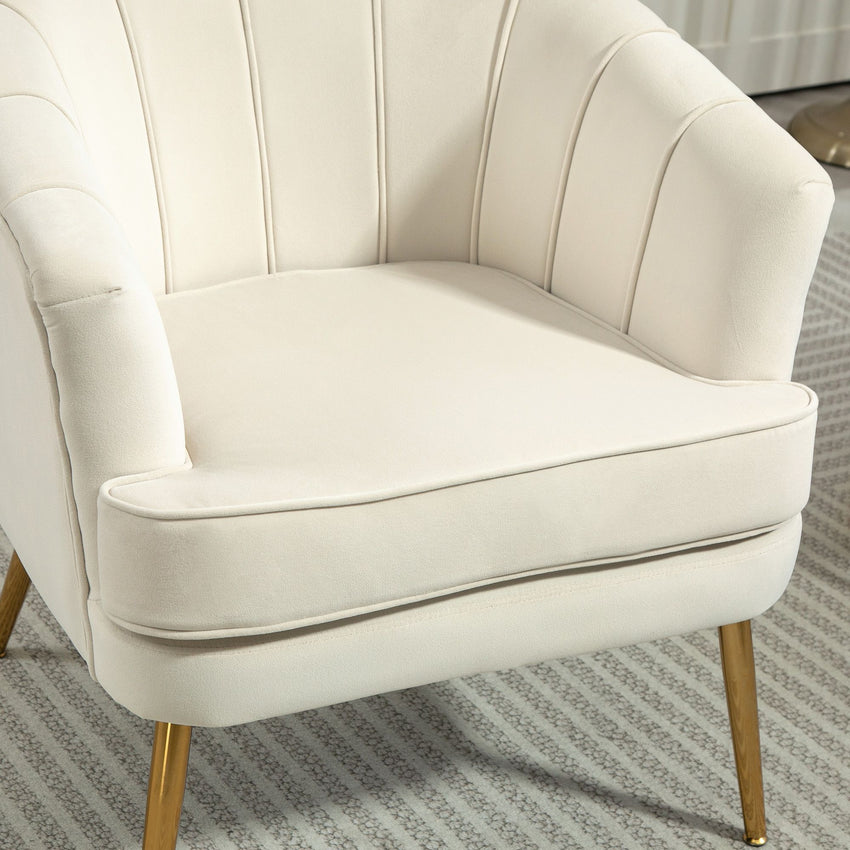 Fabric Armchair, Modern Accent Chair with Gold Metal Legs for Living Room, Bedroom, Home Office, Cream White