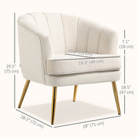 Fabric Armchair, Modern Accent Chair with Gold Metal Legs for Living Room, Bedroom, Home Office, Cream White