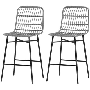 Rattan Counter Height Bar Stools Set of 2, 26" Counter Stools with Back, Modern Bar Chairs for Kitchen Island, Grey