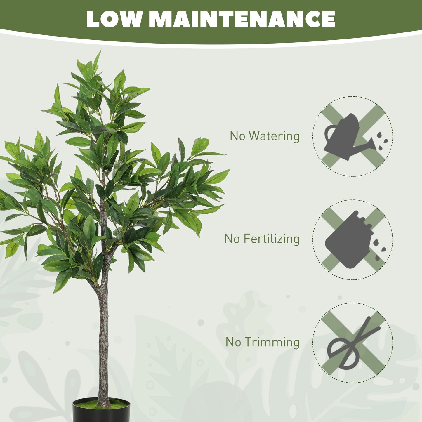 Potted Fake Plants Set of 2, Lifelike Laurel Artificial Trees with 345 PEVA Leaves for Indoor Outdoor Decor, Green