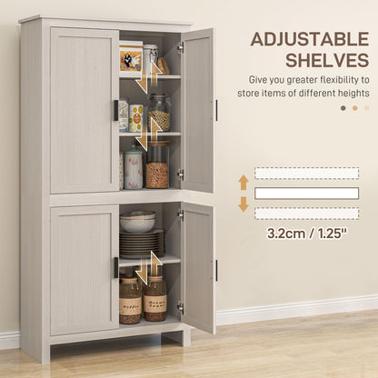 64" Kitchen Pantry Cabinet, Freestanding Storage Cabinet with 4 Doors, 3 Adjustable Shelves, Antique White