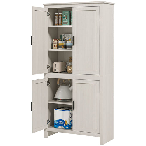 64" Kitchen Pantry Cabinet, Freestanding Storage Cabinet with 4 Doors, 3 Adjustable Shelves, Antique White