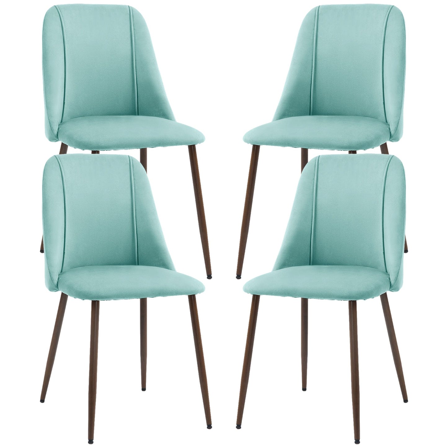 Upholstered Dining Chairs Set of 4, Velvet Accent Chair with Back and Wood-grain Steel Leg for Kitchen, Light Green