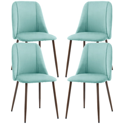 Upholstered Dining Chairs Set of 4, Velvet Accent Chair with Back and Wood-grain Steel Leg for Kitchen, Light Green