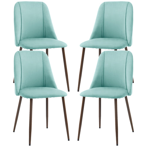 Upholstered Dining Chairs Set of 4, Velvet Accent Chair with Back and Wood-grain Steel Leg for Kitchen, Light Green