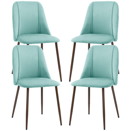 Upholstered Dining Chairs Set of 4, Velvet Accent Chair with Back and Wood-grain Steel Leg for Kitchen, Light Green