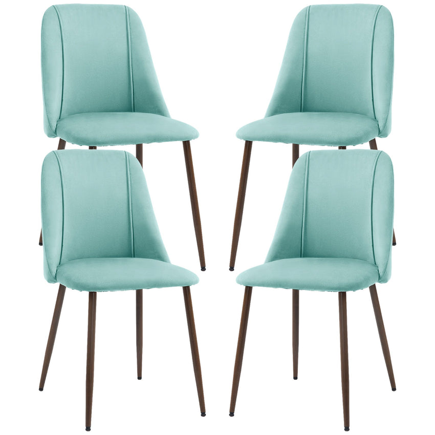 Upholstered Dining Chairs Set of 4, Velvet Accent Chair with Back and Wood-grain Steel Leg for Kitchen, Light Green