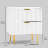 Bedside Table, Modern Nightstand with 2 Drawers, Side End Table with Metal Legs for Living Room, Bedroom, White