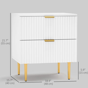 Bedside Table, Modern Nightstand with 2 Drawers, Side End Table with Metal Legs for Living Room, Bedroom, White