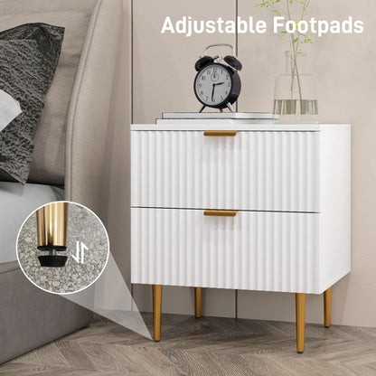 Bedside Table, Modern Nightstand with 2 Drawers, Side End Table with Metal Legs for Living Room, Bedroom, White