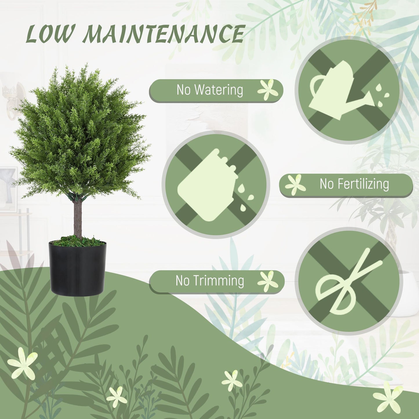 Set of 2 Decorative Artificial Plants, Cedar Topiary Trees in Pots, Fake Plants for Home Indoor outdoor Decor, Green
