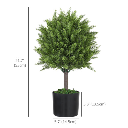 Set of 2 Decorative Artificial Plants, Cedar Topiary Trees in Pots, Fake Plants for Home Indoor outdoor Decor, Green