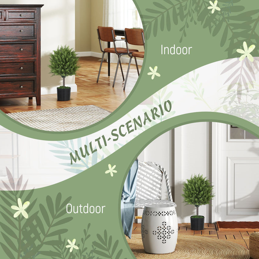 Set of 2 Decorative Artificial Plants, Cedar Topiary Trees in Pots, Fake Plants for Home Indoor outdoor Decor, Green