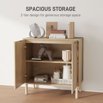 Accent Cabinet with Doors & Adjustable Shelf, Freestanding Storage Cabinet with Wood Legs for Living Room, Oak