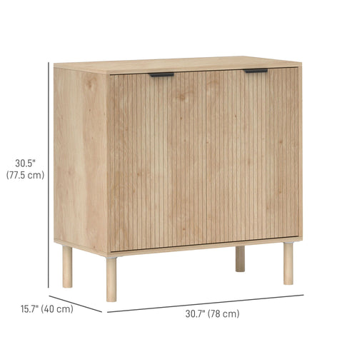 Accent Cabinet with Doors & Adjustable Shelf, Freestanding Storage Cabinet with Wood Legs for Living Room, Oak