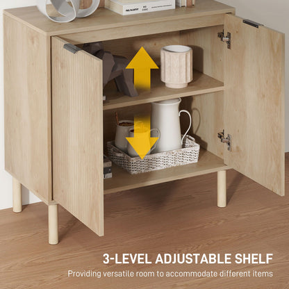 Accent Cabinet with Doors & Adjustable Shelf, Freestanding Storage Cabinet with Wood Legs for Living Room, Oak