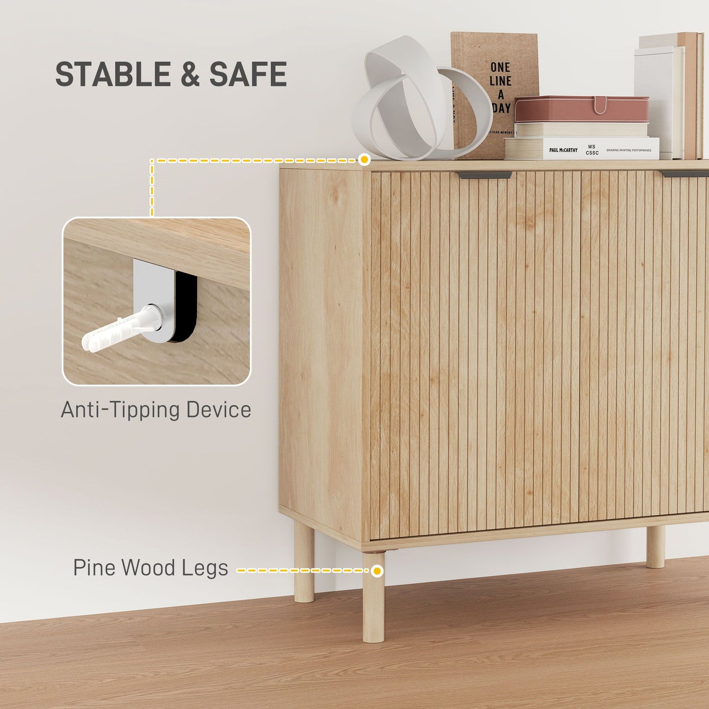 Accent Cabinet with Doors & Adjustable Shelf, Freestanding Storage Cabinet with Wood Legs for Living Room, Oak