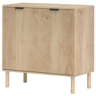 Accent Cabinet with Doors & Adjustable Shelf, Freestanding Storage Cabinet with Wood Legs for Living Room, Oak