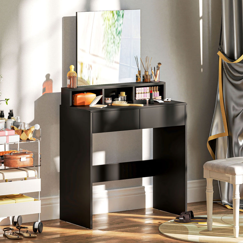 Makeup Vanity Desk with Mirror, for Bedroom, Modern Dressing Table with Drawers, Compartments, Black