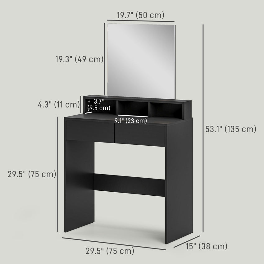 Makeup Vanity Desk with Mirror, for Bedroom, Modern Dressing Table with Drawers, Compartments, Black