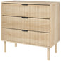 Bedroom Chest of Drawers, 3 Drawer Dresser with Fluted Panels and Solid Wood Legs, Storage Cabinet for Living Room, Oak