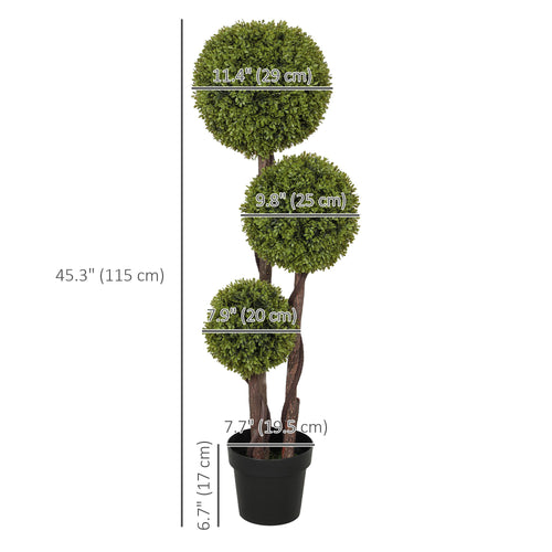 4FT Potted Fake Plant, Artificial Boxwood Topiary Tree, Triple Ball Tree for Indoor and Outdoor, Green