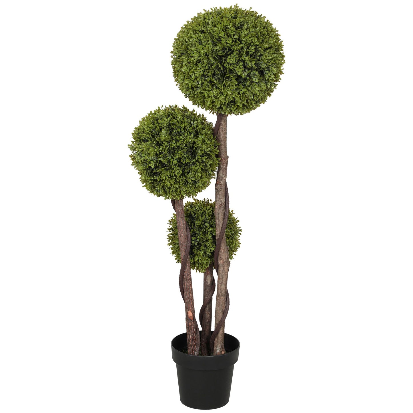 4FT Potted Fake Plant, Artificial Boxwood Topiary Tree, Triple Ball Tree for Indoor and Outdoor, Green
