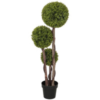 4FT Potted Fake Plant, Artificial Boxwood Topiary Tree, Triple Ball Tree for Indoor and Outdoor, Green
