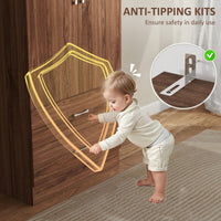 Wardrobe Closet Armoire with Hanging Rod and 2 Doors, Clothes Storage Organizer with 2 Drawers for Bedroom, Walnut