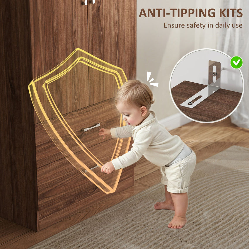 Wardrobe Closet Armoire with Hanging Rod and 2 Doors, Clothes Storage Organizer with 2 Drawers for Bedroom, Walnut