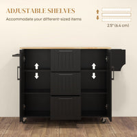 Rolling Kitchen Cart on Wheels with Drop Leaf, Kitchen Island with 3 Drawers, Solid Wood Top and Towel Rack, Black