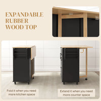 Rolling Kitchen Cart on Wheels with Drop Leaf, Kitchen Island with 3 Drawers, Solid Wood Top and Towel Rack, Black