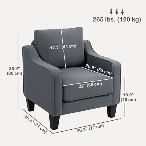 Armchair, Modern Accent Chair with Pocket Spring, Linen Upholstered, Thick Padded, Charcoal Grey