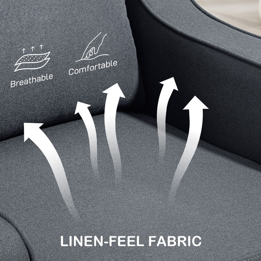 Armchair, Modern Accent Chair with Pocket Spring, Linen Upholstered, Thick Padded, Charcoal Grey