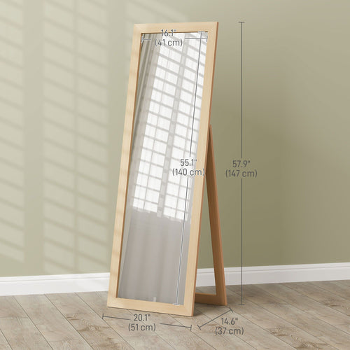 58" x 20" Floor Standing Mirror, Full Body Mirror for Bedroom, Living Room, Oak