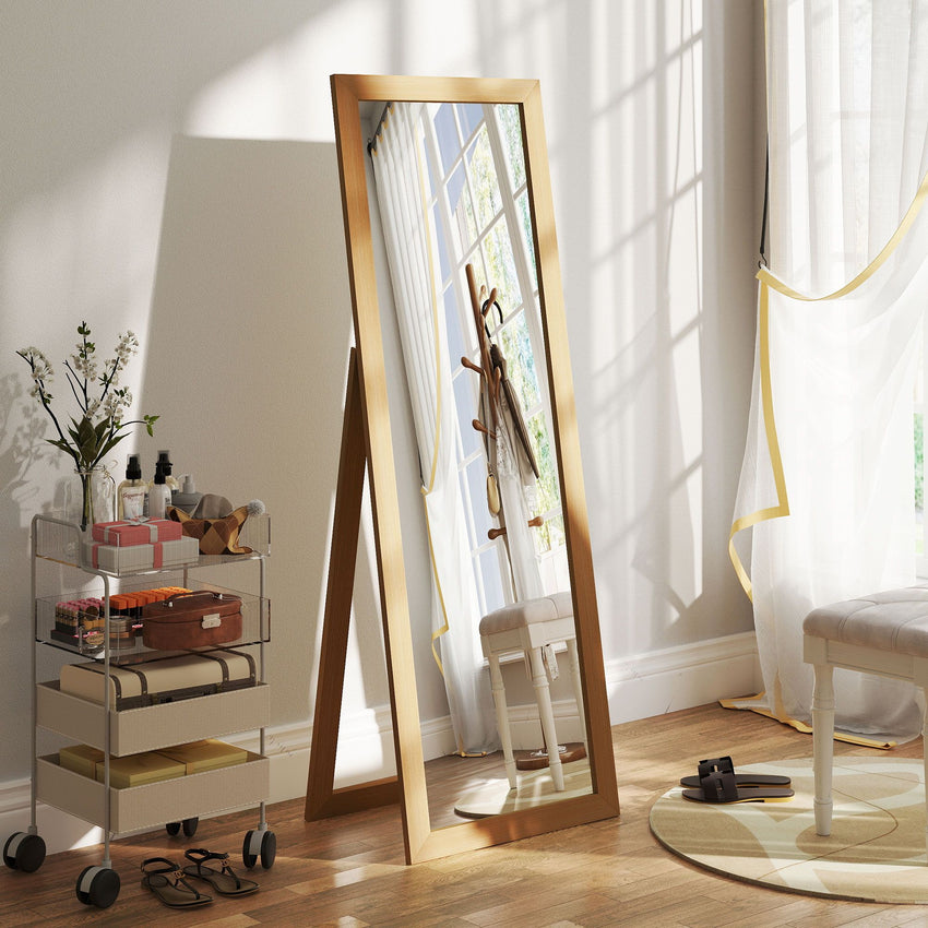 58" x 20" Floor Standing Mirror, Full Body Mirror for Bedroom, Living Room, Oak