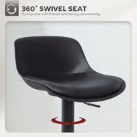 Counter Height Bar Stools Set of 2, Streamlined Bar Chairs with Adjustable Height and Swivel PU Leather Seat, Black