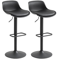 Counter Height Bar Stools Set of 2, Streamlined Bar Chairs with Adjustable Height and Swivel PU Leather Seat, Black