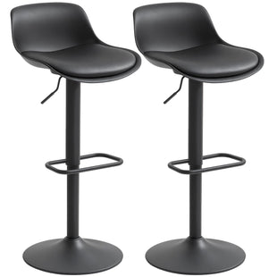 Counter Height Bar Stools Set of 2, Streamlined Bar Chairs with Adjustable Height and Swivel PU Leather Seat, Black