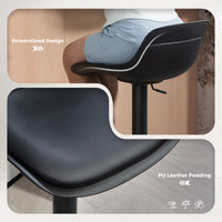 Counter Height Bar Stools Set of 2, Streamlined Bar Chairs with Adjustable Height and Swivel PU Leather Seat, Black