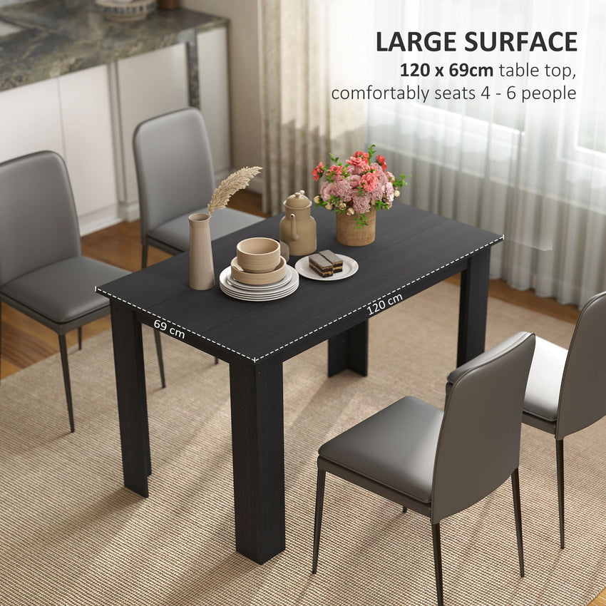 47" Kitchen Table for 4-6 People, Dining Table with Wood Effect for Dining Room, Black