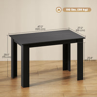 47" Kitchen Table for 4-6 People, Dining Table with Wood Effect for Dining Room, Black