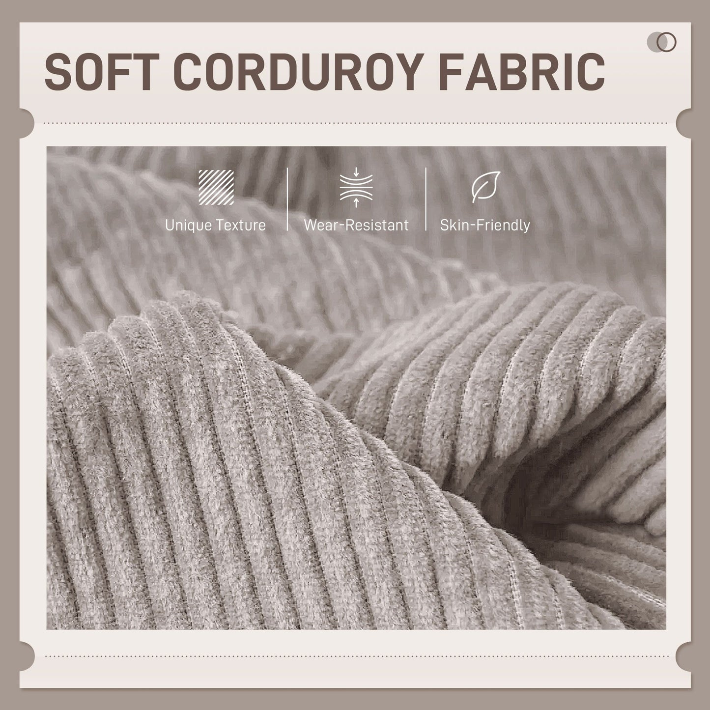 Modern Couch, 3 Seater Sofa, Corduroy Loveseat with Rubberwood Legs and Extra-Wide Seat, Light Grey