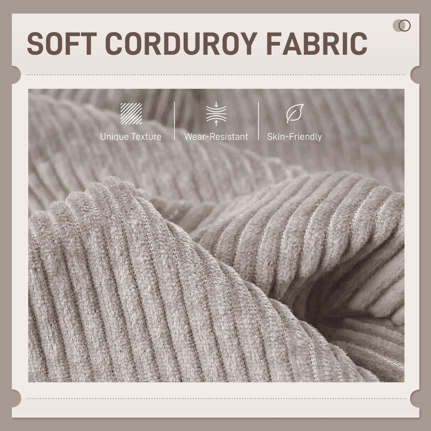 Modern Couch, 3 Seater Sofa, Corduroy Loveseat with Rubberwood Legs and Extra-Wide Seat, Light Grey